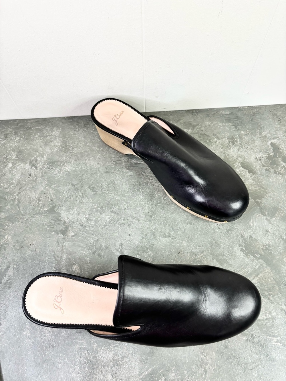 J Crew black leather clog shoes studded size 12 - Picture 3 of 8